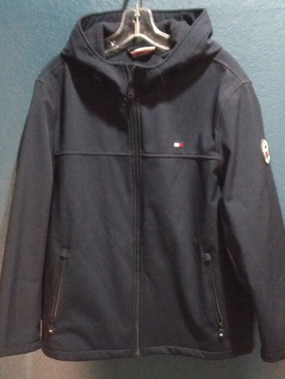 Tommy Hilfiger Men's Navy Hooded Jacket with Logo Patch